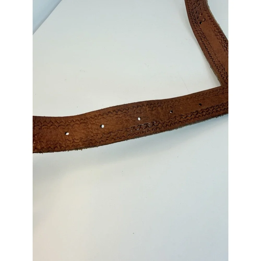 Distressed Hand Tooled Leather Vintage Belt Braided Center Western Cowboy 44